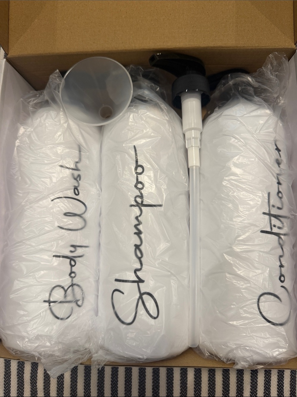 Set of Refillable White Bottles - 32 oz. Body Wash, Shampoo, Conditioner